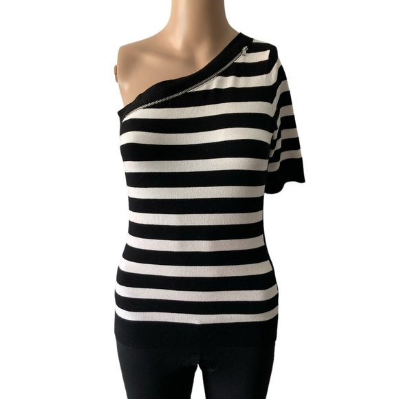 Cache Vintage Striped One Shoulder Size S Knit Top - Picture 1 of 9